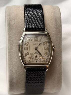 Vintage Elgin Watch 14K Solid White Gold Tonneau RARE